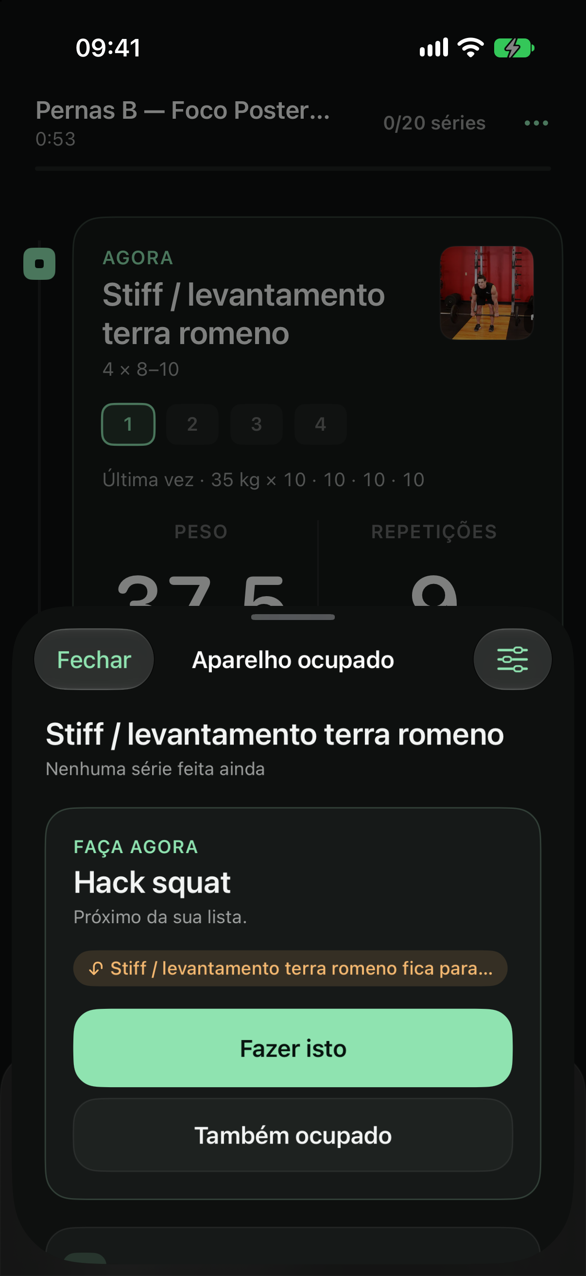 Sugestão do que fazer quando o aparelho está ocupado